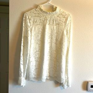 White long sleeve lace top, size medium. Sun staining on collar